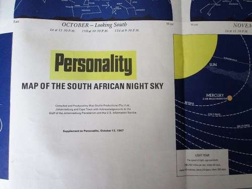 Personality Map Of The South African Night Sky, 1967 - 101cm/66cm