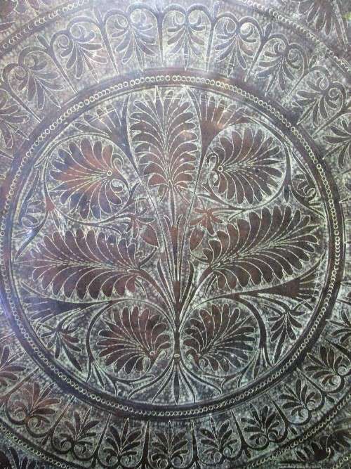 Very Large Old Copper Engraved Plate, Signed In 2 Places - Diameter 77,5cm, Weight 5,4kg