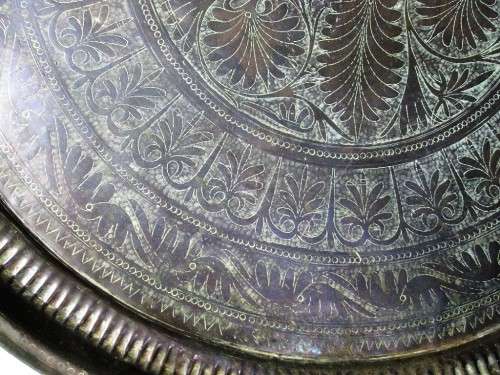 Very Large Old Copper Engraved Plate, Signed In 2 Places - Diameter 77,5cm, Weight 5,4kg