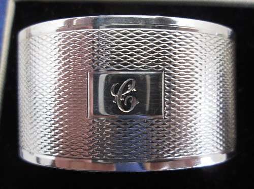 Boxed Engraved C & J British Birmingham Silver Serviette Holder Set Dated 1938 - Silver Weight 40g