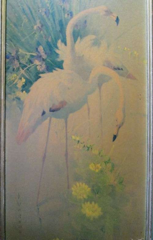 Popular Retro Kitsch Framed Vernon Ward Flamingo Prints - Total Size: 91cm/40cm