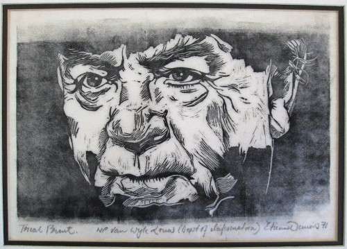 Ettiene Davies Trial Print Framed In Cardboard - NP Van Wyk Louw, 1971 - Print Size: 21cm/15cm