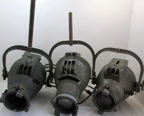 WOW WOW WOW Decorator's Item!!! 3X Vintage Strand Electric Stage Lights +/- 50cm/26cm/24cm