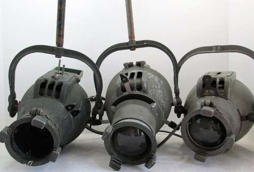 WOW WOW WOW Decorator's Item!!! 3X Vintage Strand Electric Stage Lights +/- 50cm/26cm/24cm
