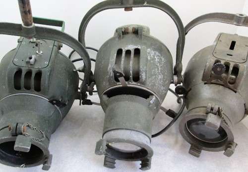 WOW WOW WOW Decorator's Item!!! 3X Vintage Strand Electric Stage Lights +/- 50cm/26cm/24cm