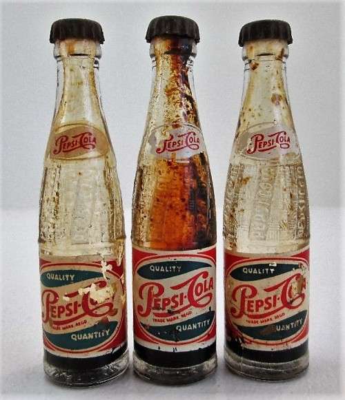 3X Vintage Miniature Pepsi Bottles - Height 8cm