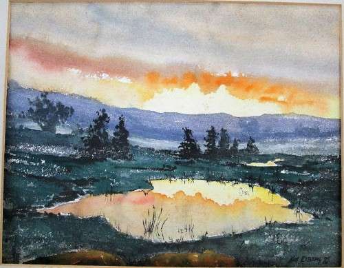 Lovely Ken Etberg Watercolour Painting Framed In Cardboard - Painting Size: 27cm/21cm