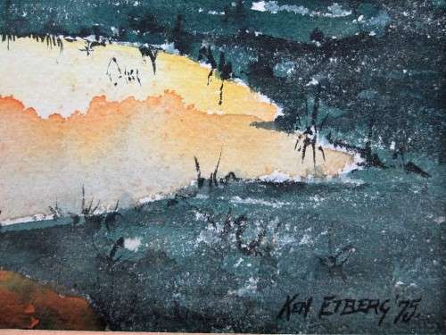 Lovely Ken Etberg Watercolour Painting Framed In Cardboard - Painting Size: 27cm/21cm