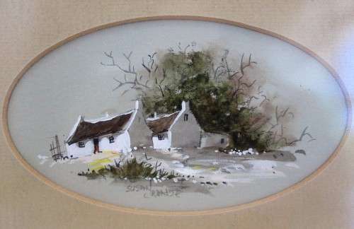 Pair Of Susan Cronje Miniature Paintings Framed Behind Glass - Total Size Each: 20,5cm/13cm