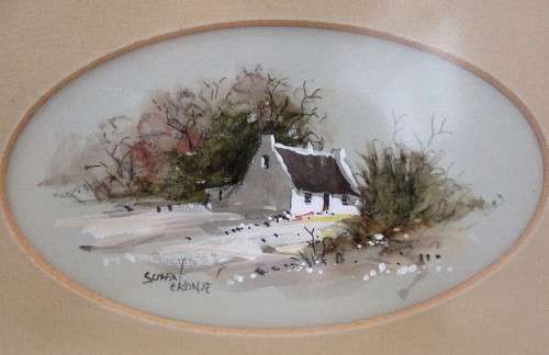 Pair Of Susan Cronje Miniature Paintings Framed Behind Glass - Total Size Each: 20,5cm/13cm