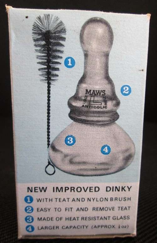 Antique/Vintage Baby Feeder Lot: Griplight Glass Baby Bottle + 2X Maws Improved Dinky Feeder Bottles