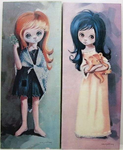 A Pair Of Retro Vintage D Golding Big Eye Moppet Prints - 37,5cm/15cm Each