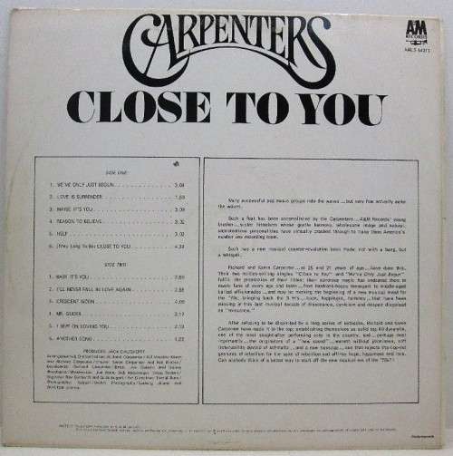 Carpenters - Close To You - A&M Records, 1972 - AMLS 64271 - SA Pressing
