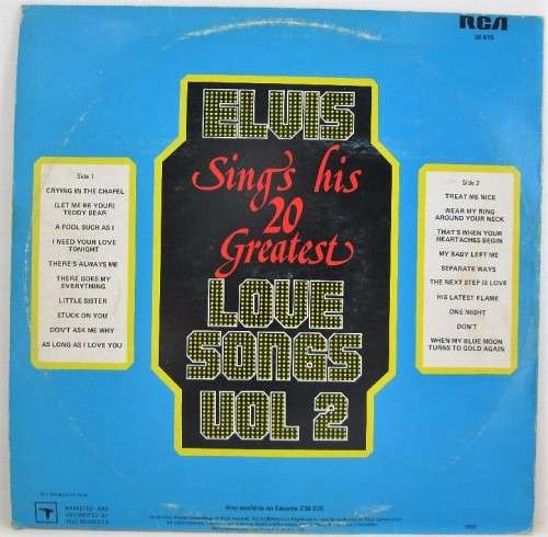 Elvis Presley - Sings His Greatest Love Songs Vol.2 - RCA Victor, 1980 - 38 675 - Zimbabwe Pressing