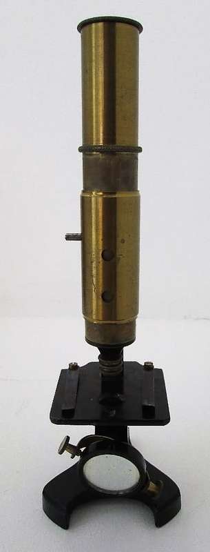 Small Brass Antique Microscope Plus Box - Height 22,5cm