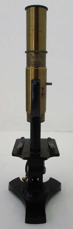 Small Brass Antique Microscope Plus Box - Height 22,5cm