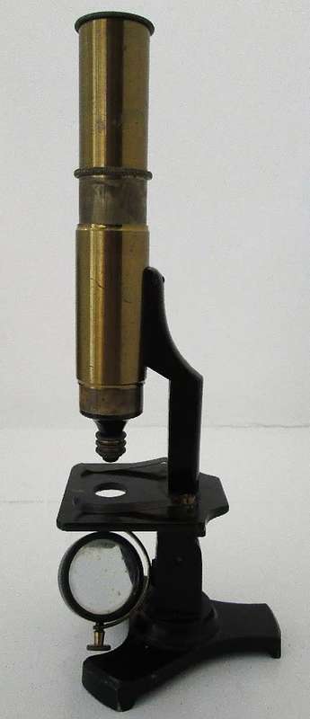 Small Brass Antique Microscope Plus Box - Height 22,5cm