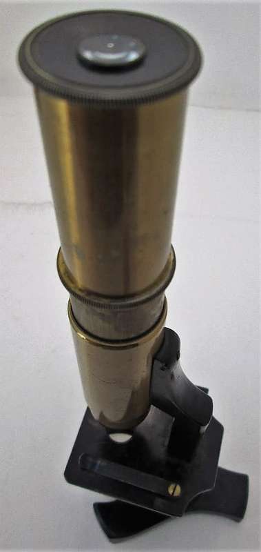 Small Brass Antique Microscope Plus Box - Height 22,5cm