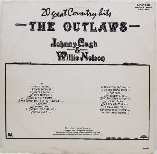 Johnny Cash & Willie Nelson - The Outlaws - Platinum DJ Series - DJPLAT R008 - SA Pressing