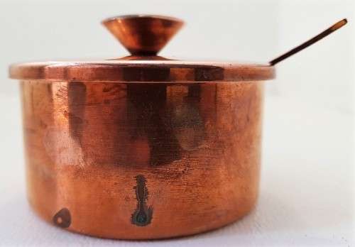 Vintage Copper Plated Kruger Park Souvenir Sugar Bowl + Spoon - 6cm/8,5cm