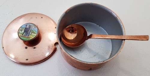 Vintage Copper Plated Kruger Park Souvenir Sugar Bowl + Spoon - 6cm/8,5cm