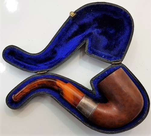 Beautiful Antique Wood & Amber(?) Pipe With Birmingham Silver Hallmarks - Dated Either 1902 Or 1927