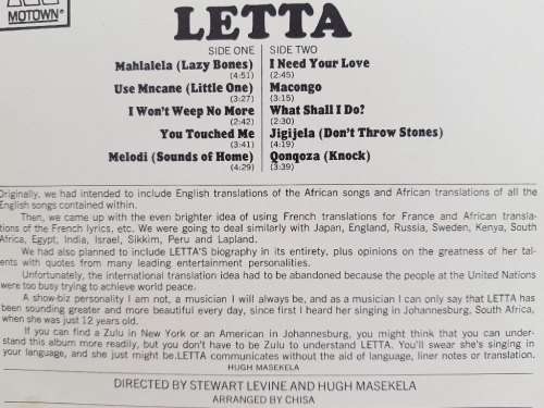 Letta Mbula - Letta - Tamla Motown, 1970 - TMC 5213