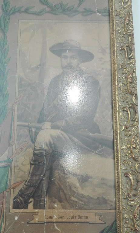 Very Old Framed Behind Glass Print: "Die Helden Van Den Zuid-Afrikkaanschen Oorlog"- Gen JH Delarey;
