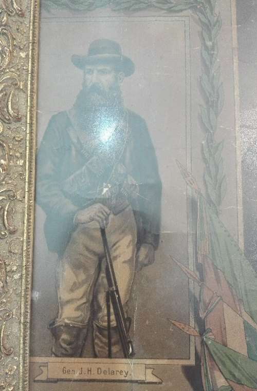 Very Old Framed Behind Glass Print: "Die Helden Van Den Zuid-Afrikkaanschen Oorlog"- Gen JH Delarey;