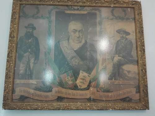 Very Old Framed Behind Glass Print: "Die Helden Van Den Zuid-Afrikkaanschen Oorlog"- Gen JH Delarey;