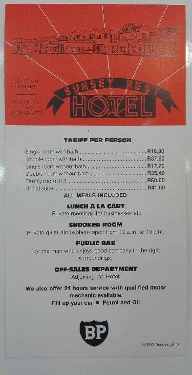 Old Sunset Rest Hotel (Outside Dundee, KZN) Advertising