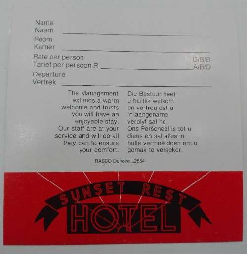 Old Sunset Rest Hotel (Outside Dundee, KZN) Advertising
