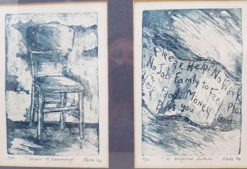 2X Numbered/Signed Prints By Nola '94 Framed Together Behind Glass - Print Sizes: 8,5cm/13cm Each