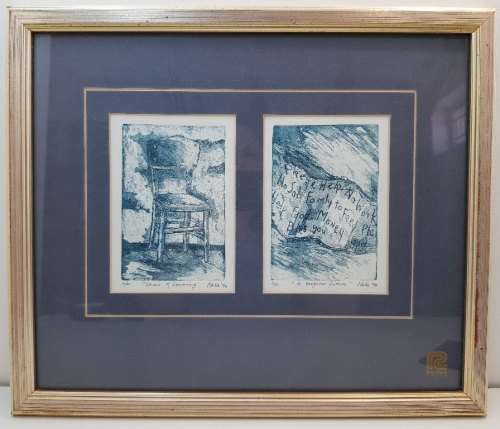 2X Numbered/Signed Prints By Nola '94 Framed Together Behind Glass - Print Sizes: 8,5cm/13cm Each