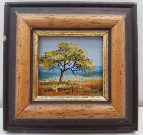 Original Framed Miniature Oil Painting - Total Size 10cm/9,5cm