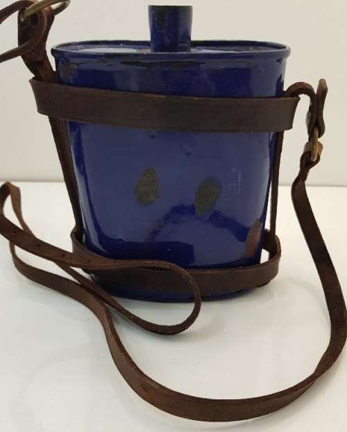 Vintage Old South African Police SAP Blue Enamel Canteen, No Top