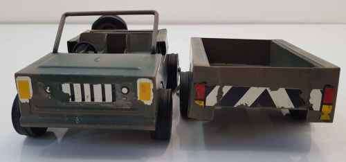 Military Tin Toy Jeep & Trailer - 9cm/14,5cm/5,5cm & 9cm/18cm/5cm