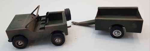 Military Tin Toy Jeep & Trailer - 9cm/14,5cm/5,5cm & 9cm/18cm/5cm