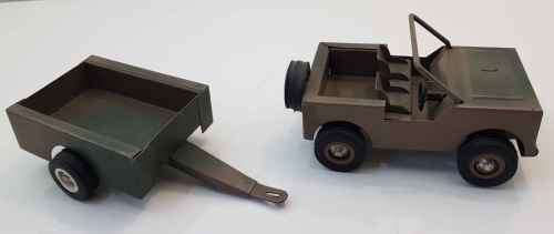 Military Tin Toy Jeep & Trailer - 9cm/14,5cm/5,5cm & 9cm/18cm/5cm