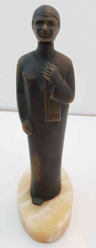 Interesting Old Brass Figurine On Marble Base - 19,5cm/6cm/9,5cm