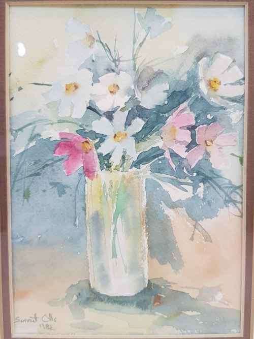 Beautiful Original Framed Behind Glass Watercolour By Sonnett Olls - Total Size: 27cm/21,5cm