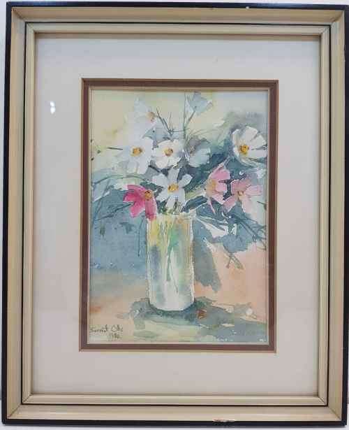 Beautiful Original Framed Behind Glass Watercolour By Sonnett Olls - Total Size: 27cm/21,5cm