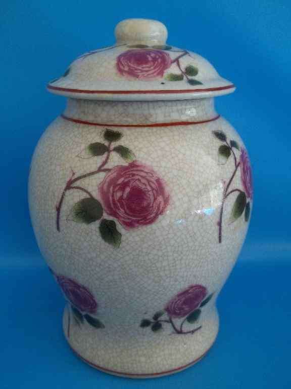 Lovely Ceramic Jar With Rose Pattern (Made To Look Old) - Height 17cm