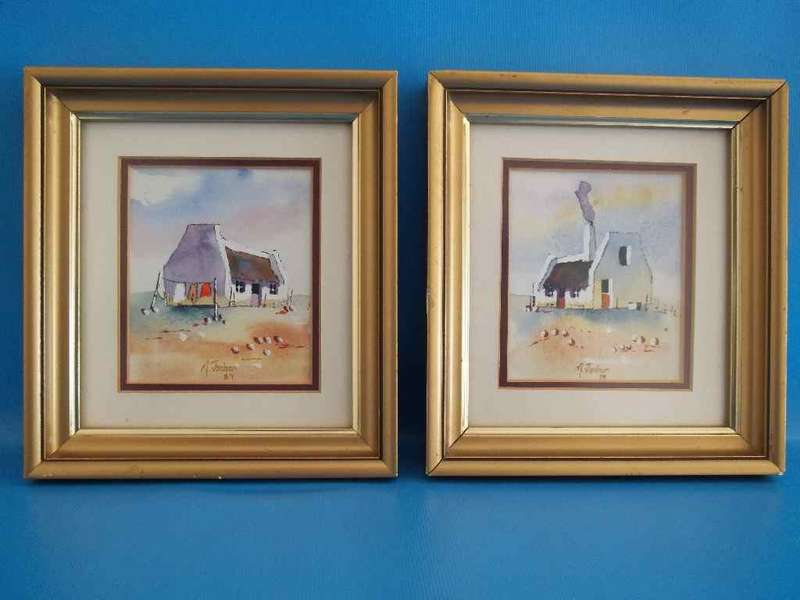 A Pair Of Beautiful Watercolours Framed Behind Glass By M Jordaan - Size Each 16cm/17,5cm