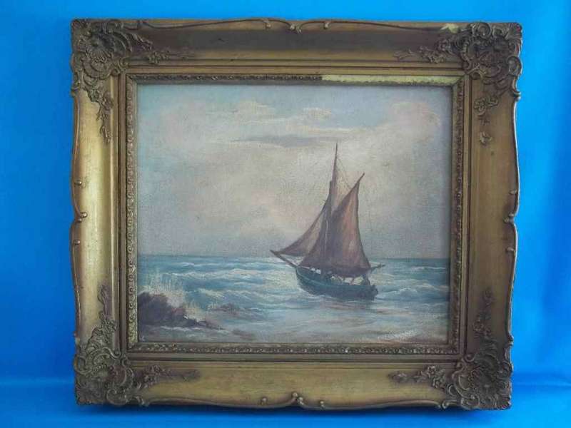 Stunningly Framed Ship Painting - Oil On Canvas - Frame Size 53cm/59cm