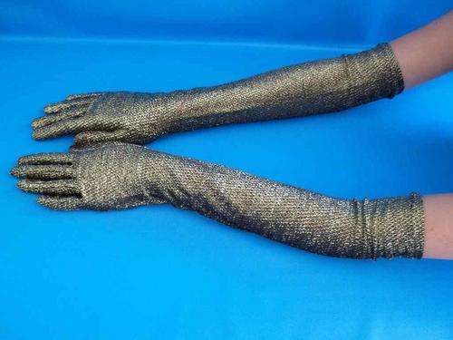 Glitter Black & Gold Evening Gloves - Size 8,5; Total Length 51cm