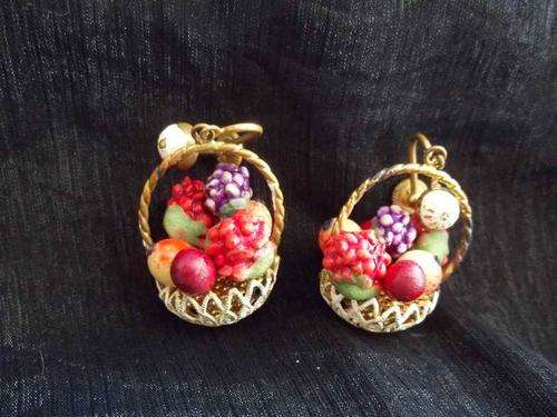 Vintage Fruit Basket Earrings - Length 4cm