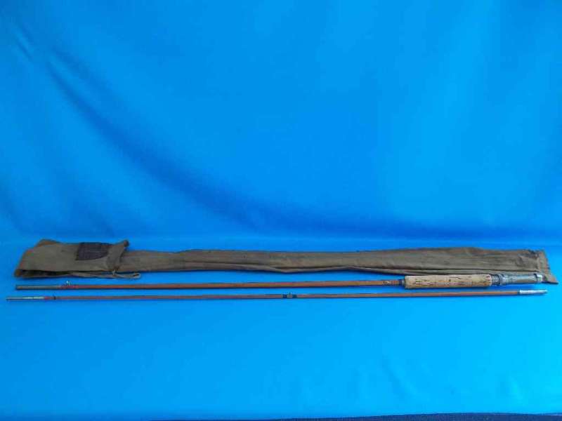 Vintage Montague Split Bamboo Cork Handled Fishing Rod, Eyes Intact, But Third Tip Missing