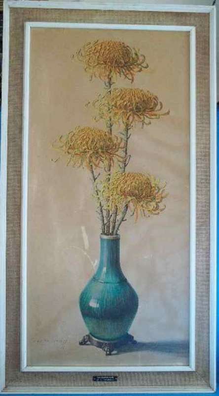 Chrysanthemums - Large Framed Tretchikoff Print - Frame Size 56cm/102cm (Some Damage)