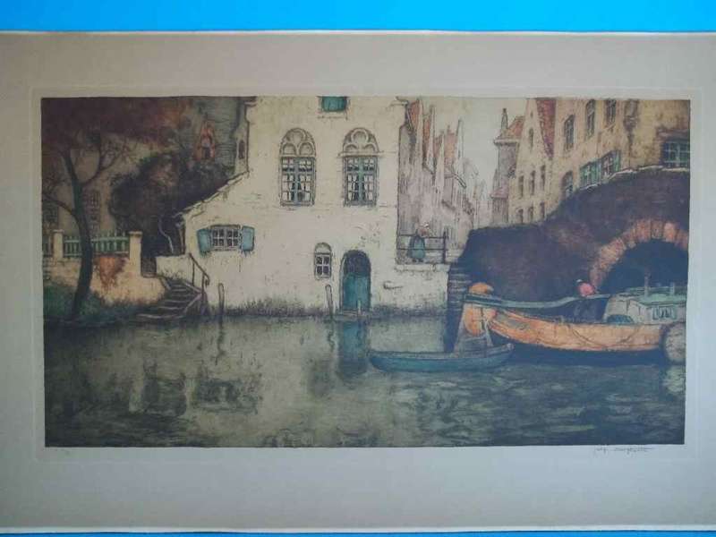 Old Signed & Numbered Print By Sy Van Neste(?) - Actual Print Size Excl Cardboard Frame: 64,5cm/35cm